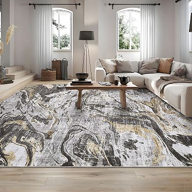 Garvee Faux Wool Modern Abstract Printed Soft Machine Washable Indoor Throw Area Rug