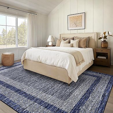 Garvee Square Frame Faux Wool Modern Solid Color Printed Washable Non Slip Area Rug
