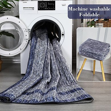 Garvee Square Frame Faux Wool Modern Solid Color Printed Washable Non Slip Area Rug