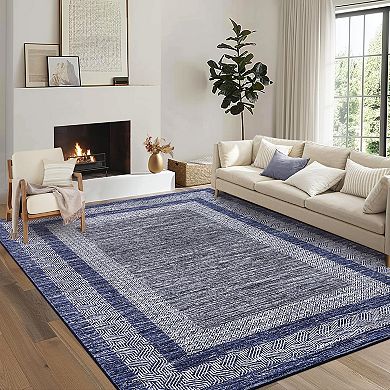 Garvee Square Frame Faux Wool Modern Solid Color Printed Washable Non Slip Area Rug