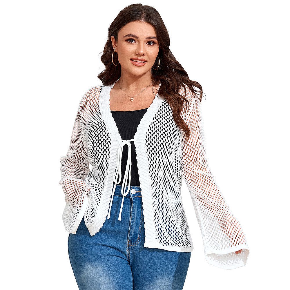 トップス FRONT WAVE CROCHET LIKE KNIT CARDIGAN FRONT WAVE CROCHET LIKE KNIT CARDIGAN Crochet Front Tie Cardigan