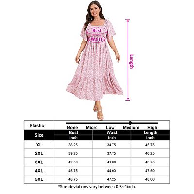 Women's Plus Size Boho Floral Print Shirred Ruffle Hem A Line Long Maxi  Dress Square Neck Summer