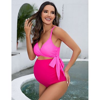 Maternity Swimsuit One Piece Bathing Suit V Neck Cutout High Waisted Comfortable Stylish Swimwear