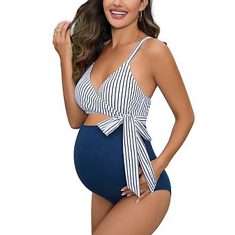 Maternity Swimsuit One Piece Bathing Suit V Neck Cutout High Waisted Comfortable Stylish Swimwear