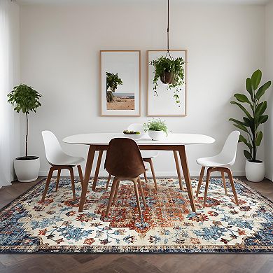 Garvee Faux Wool Vintage Floral Printed Area Rug Machine Washable Non Slip Carpet for Living Room