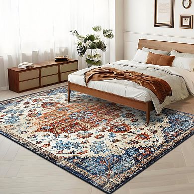 Garvee Faux Wool Vintage Floral Printed Area Rug Machine Washable Non Slip Carpet for Living Room