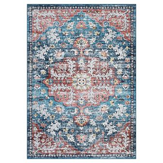 Garvee Faux Wool Vintage Floral Printed Area Rug Machine Washable Non Slip Carpet for Living Room