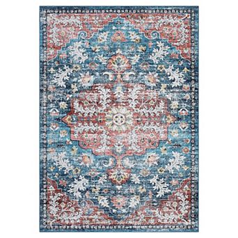 Garvee Faux Wool Vintage Floral Printed Area Rug Machine Washable Non Slip Carpet for Living Room
