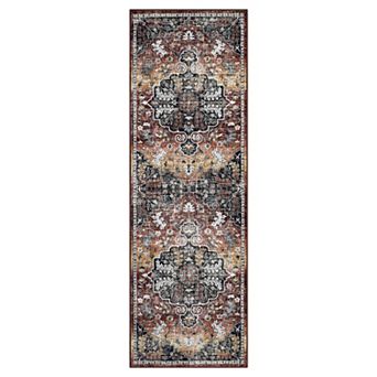 Garvee Faux Wool Vintage Floral Printed Area Rug Machine Washable Non Slip Carpet for Living Room