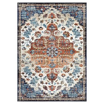Garvee Faux Wool Vintage Floral Printed Area Rug Machine Washable Non Slip Carpet for Living Room