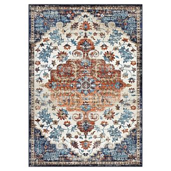 Garvee Faux Wool Vintage Floral Printed Area Rug Machine Washable Non Slip Carpet for Living Room