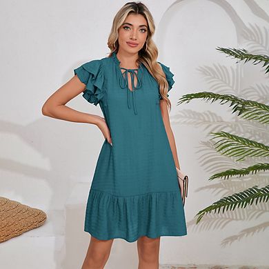 Women's Babydoll Mini Summer V Neck Flutter Sleeve Boho Flowy Shift Short Dress Casual Beach
