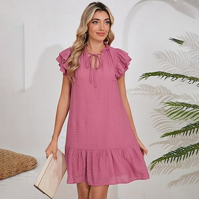 Women's Babydoll Mini Summer V Neck Flutter Sleeve Boho Flowy Shift Short Dress Casual Beach