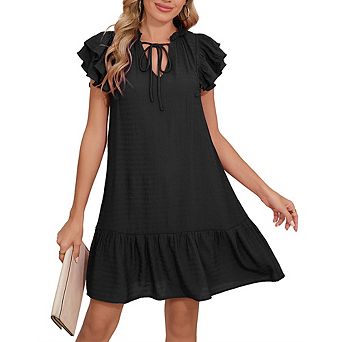 Women's Babydoll Mini Summer V Neck Flutter Sleeve Boho Flowy Shift Short Dress Casual Beach