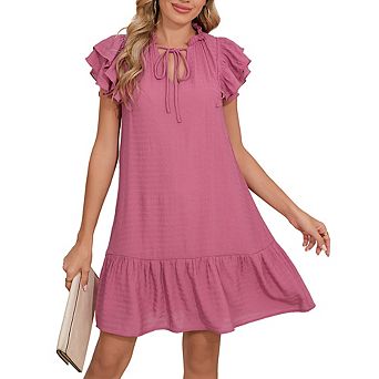 Women's Babydoll Mini Summer V Neck Flutter Sleeve Boho Flowy Shift Short Dress Casual Beach