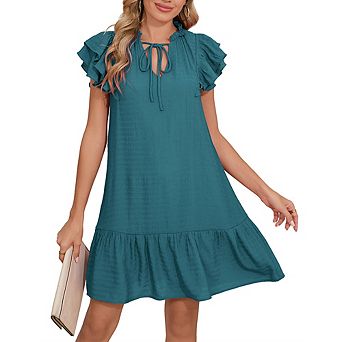 Women's Babydoll Mini Summer V Neck Flutter Sleeve Boho Flowy Shift Short Dress Casual Beach
