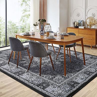 Garvee Machine Washable Non Slip Vintage Floral Area Rug
