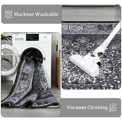 Garvee Machine Washable Non Slip Vintage Floral Area Rug