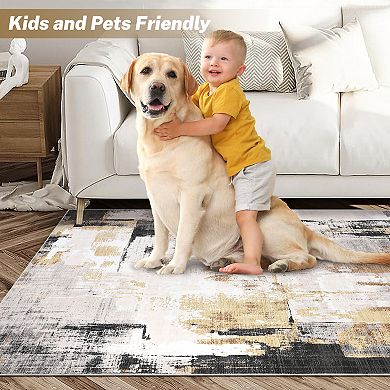 Garvee Machine Washable Modern Abstract Printed Area Rug Foldable Non Slip for Home
