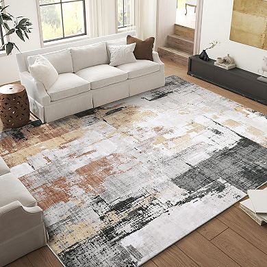 Garvee Machine Washable Modern Abstract Printed Area Rug Foldable Non Slip for Home