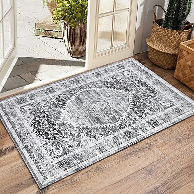 Garvee Machine Washable Distressed Ornate Area Rug