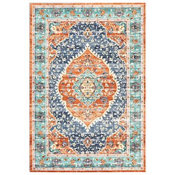 Garvee Machine Washable Distressed Ornate Area Rug