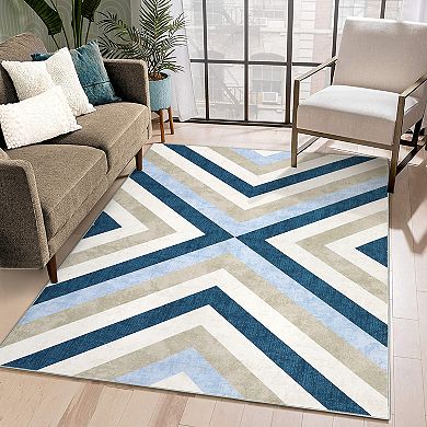 Garvee Pearl Velvet Modern Geometric Printed Area Rug Machine Washable Carpet for Home Use