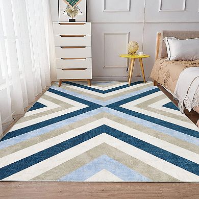Garvee Pearl Velvet Modern Geometric Printed Area Rug Machine Washable Carpet for Home Use