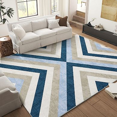 Garvee Pearl Velvet Modern Geometric Printed Area Rug Machine Washable Carpet for Home Use