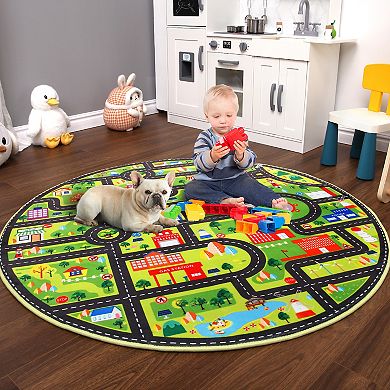 Garvee Washable Kids Playroom Rug Non Slip Carpet with City Life Traffic Road Design for Children