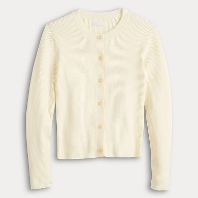 Petite Nine West Rib Crew Neck Sculpt Cardigan