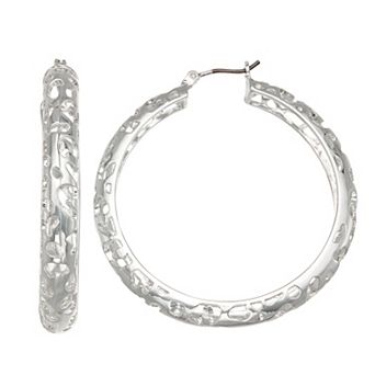 Nine West Silver Tone Leopard Hoop Click It Earrings