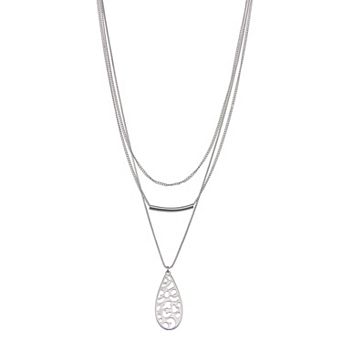 Nine West Silver Tone Multirow Pendant Necklace