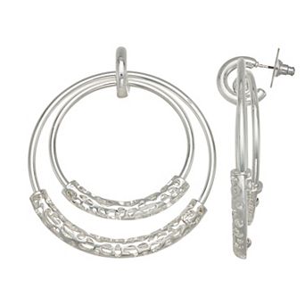 Nine West Silver Tone Statement Doorknocker Post Back Earrings