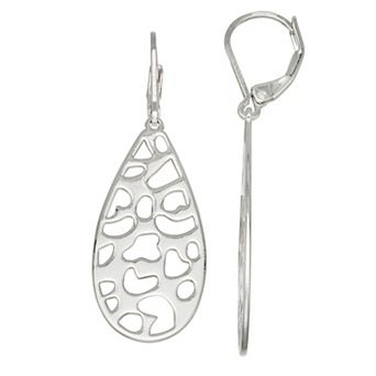Nine West Silver Tone Leopard Teardrop Leverback Earrings