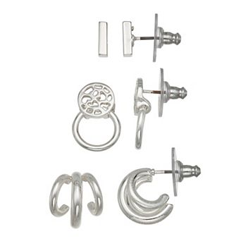 Nine West Silver Tone Leopard Trio Post 3 pk Earrings