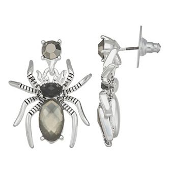 Napier Silver Tone Spider Drop Earrings