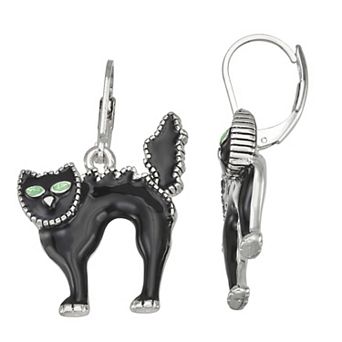 Napier Silver Tone Cat Drop Earrings