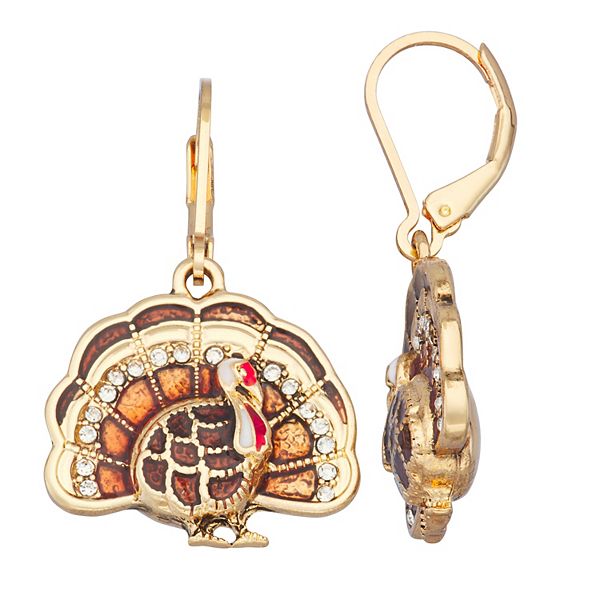 Napier Gold Tone Turkey Drop Leverback Earrings - Brown