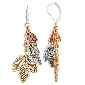 Napier Tri Tone Fall Leaves Linear Earrings