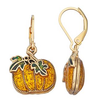 Napier Gold Tone Pumpkin Drop Leverback Earrings