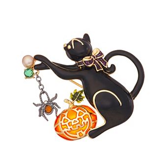 Napier Gold Tone Cat Pumpkin Pin