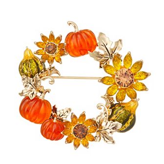 Napier Gold Tone Elevated Pumpkin Wreath Pin