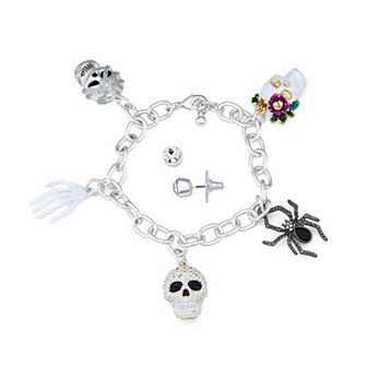 Napier Silver Tone Elevated Halloween Bracelet & Stud Earring Set