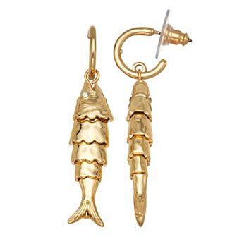 Nine West Gold Tone Hoops With Fish Post Earrings