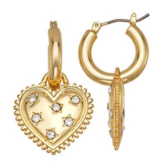 Nine West Gold Tone Hoop With Heart Charm Click It Earrings