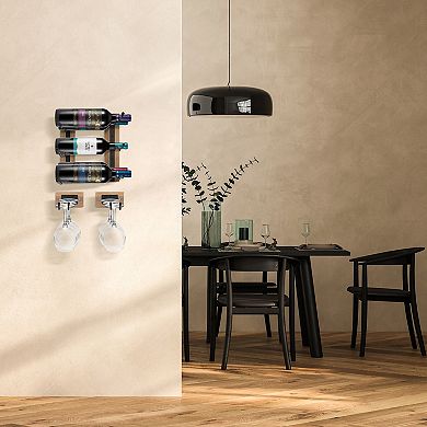 Sorbus Wire & Mahogany Wood Wine Rack and Glass Holder (Holds 12 Bottles, 6 Glasses)