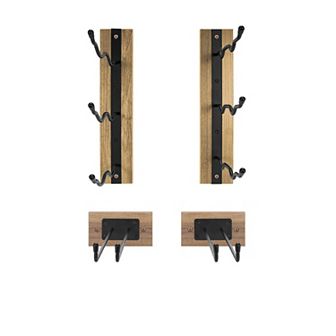 Sorbus Wire & Mahogany Wood Wine Rack and Glass Holder (Holds 6 Bottles, 6 Glasses)