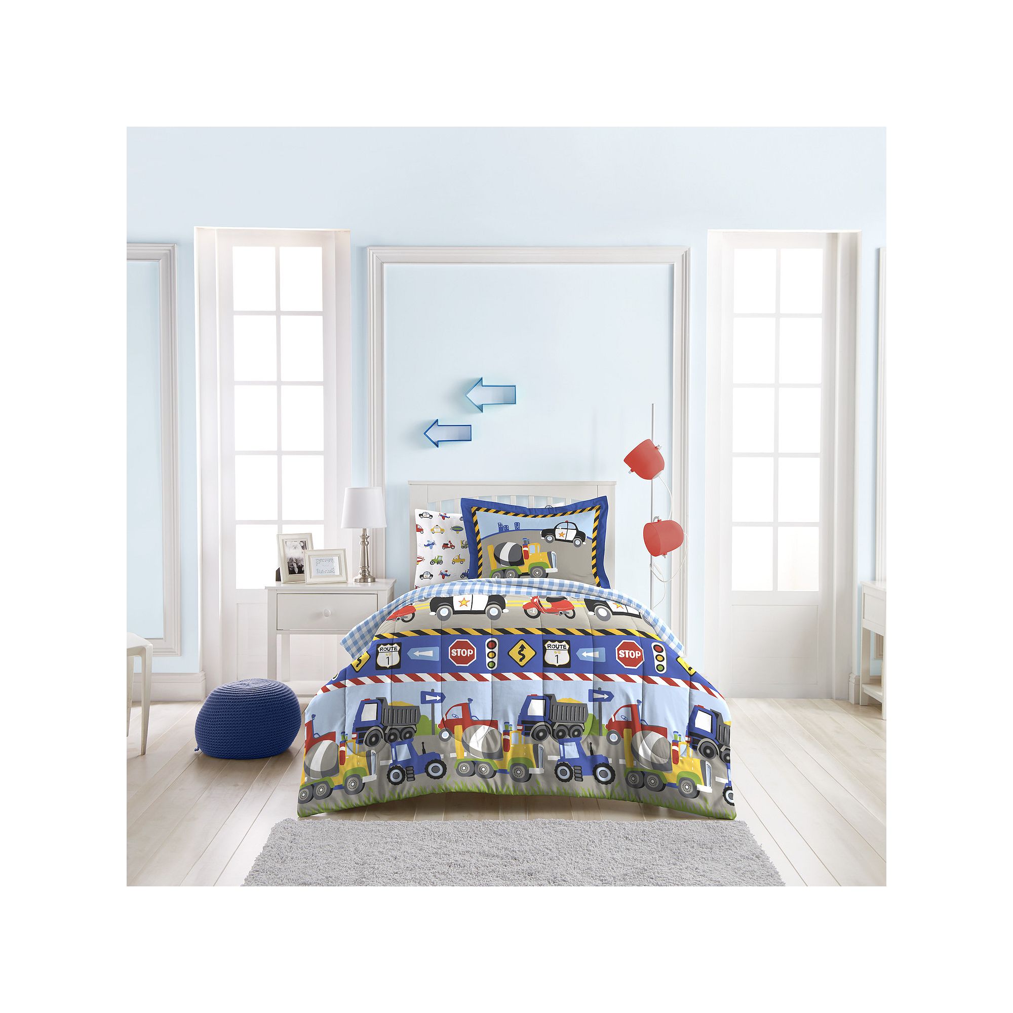 Dream Factory Trucks Tractors & Cars 5-piece Twin Bed Set, Blue