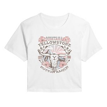 Juniors' Yellowstone Montana Floral Skull Cropped Tee